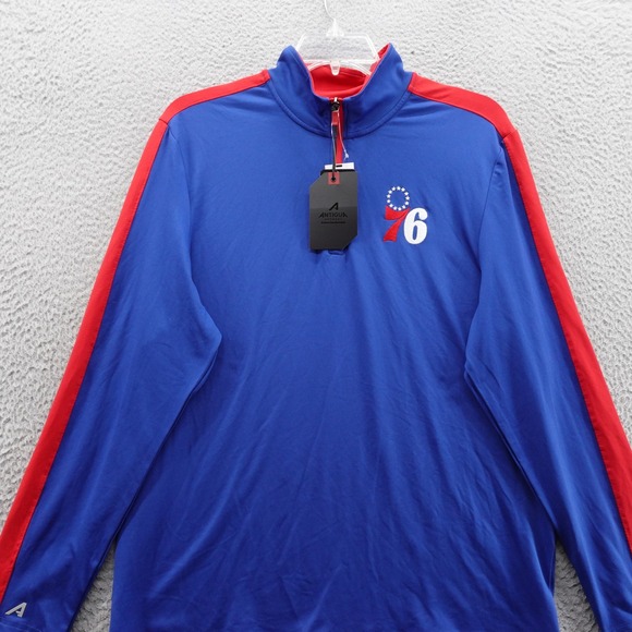 Antigua Philadelphia 76ers 1/4 Zip Pull Over Shirt Large Blue Red Men NBA NWT - Picture 3 of 12